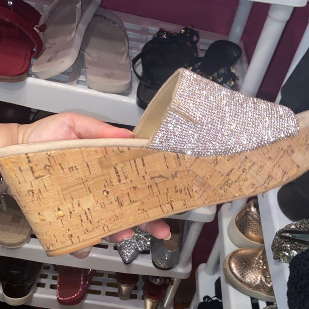 torrid Rose Gold Sparkle Cork Wedge Slide
